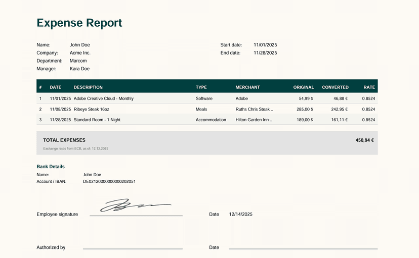 Spesenabrechnungen generieren